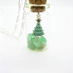 Christmas Tree Necklace,Bottle Necklace,Handmade Jewelry,Gemstone Necklace